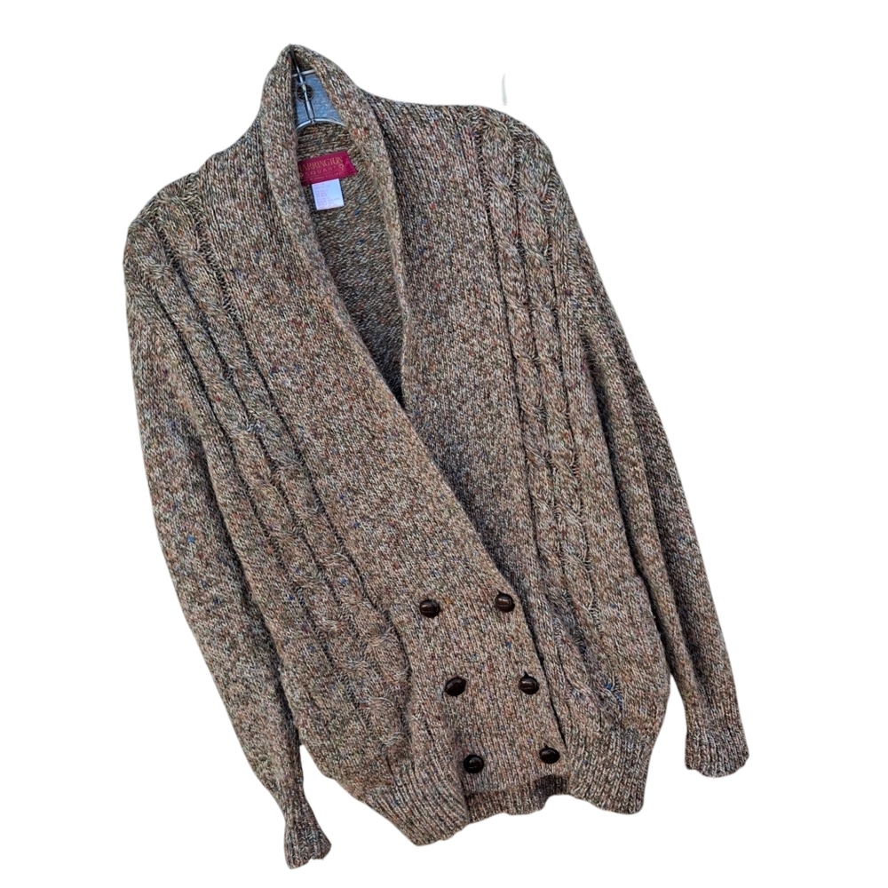 Vintage Harrington Square Brown Tweed Wool Blend Sweater, Women Size Medium - Picture 2 of 15